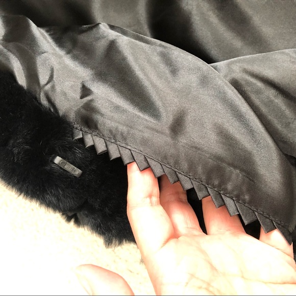 Real 100 rabbit fur jacket with real fox collar & pockets black medium - Picture 10 of 13